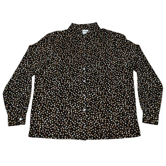 Vintage black/brown fall leaf button blouse shirt top size 14 large whimsy boho - Picture 1 of 8